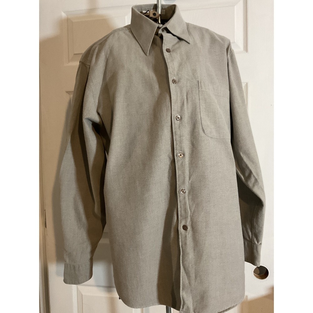 Perry Ellis Mens Button Down Shirt 15.5 32/33 Taupe Tan 100% Cotton Textured L/S